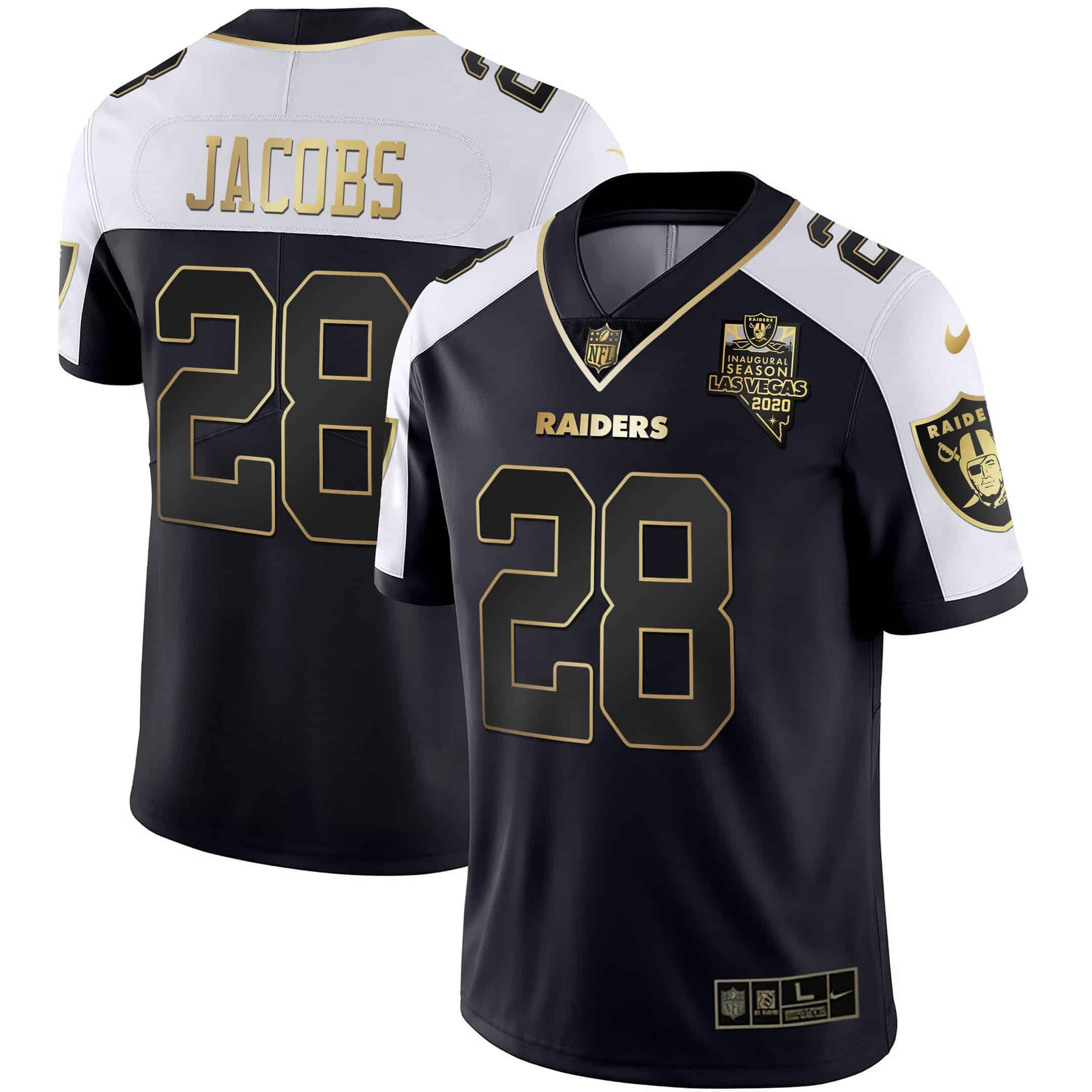 Men Oakland Raiders 28 Jacobs 2024 Nike Vapor Black Gold & Black Inverted Limited NFL Jersey